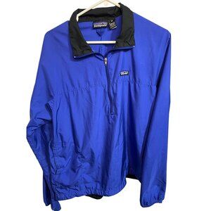 Patagonia Mens Blue Pullover Jacket With Black Collar Lightweight Half-Zip Size